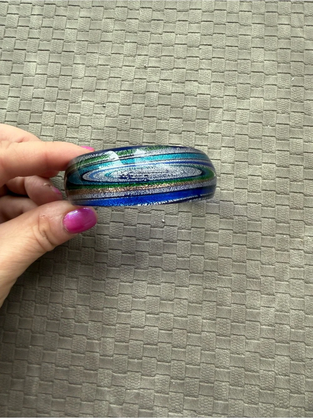 Glass Blue and Green Swirl Bangle cuff bracelet